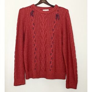The Reeds X J Crew‎ Cable Knit Sweater Women's XL Red Preppy Cottagecore